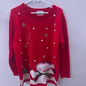 The Quacker Factory Red Snowman Fuzzy Christmas Ugly Sweater Large
